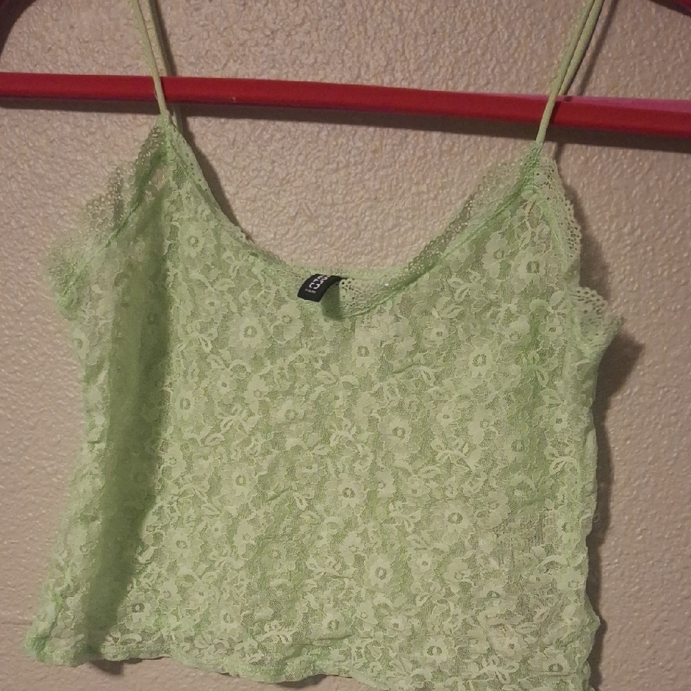 Lace Spaghetti Strap Top - Light Green